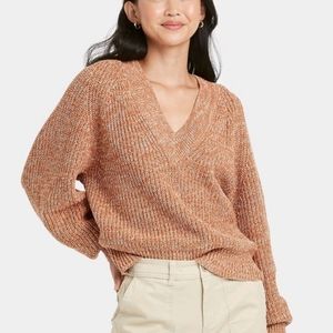 Women's V-neck pull over chunky knit sweater - a new day